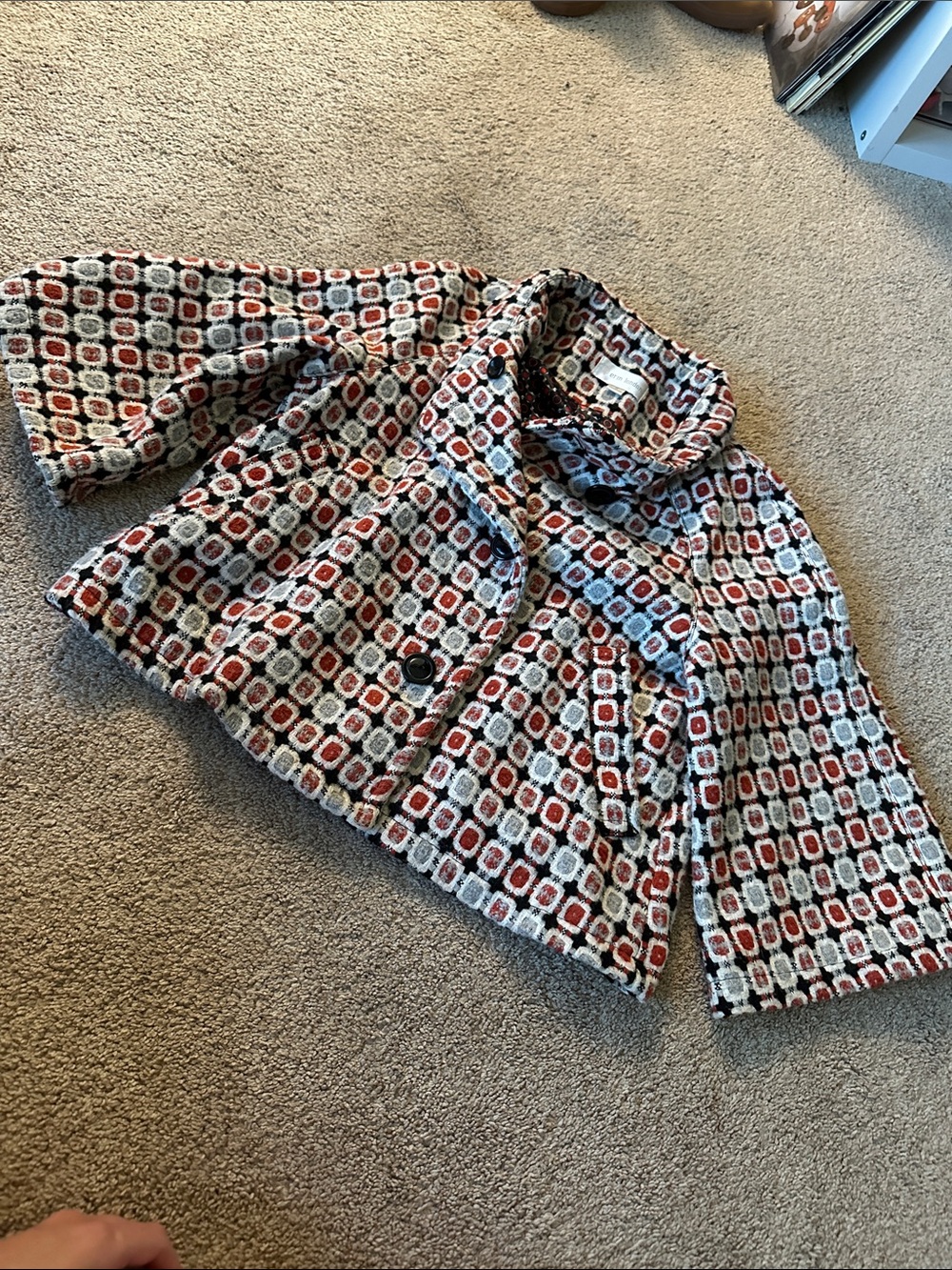 erin london Red Black Cream Patterned Teddy Jacket